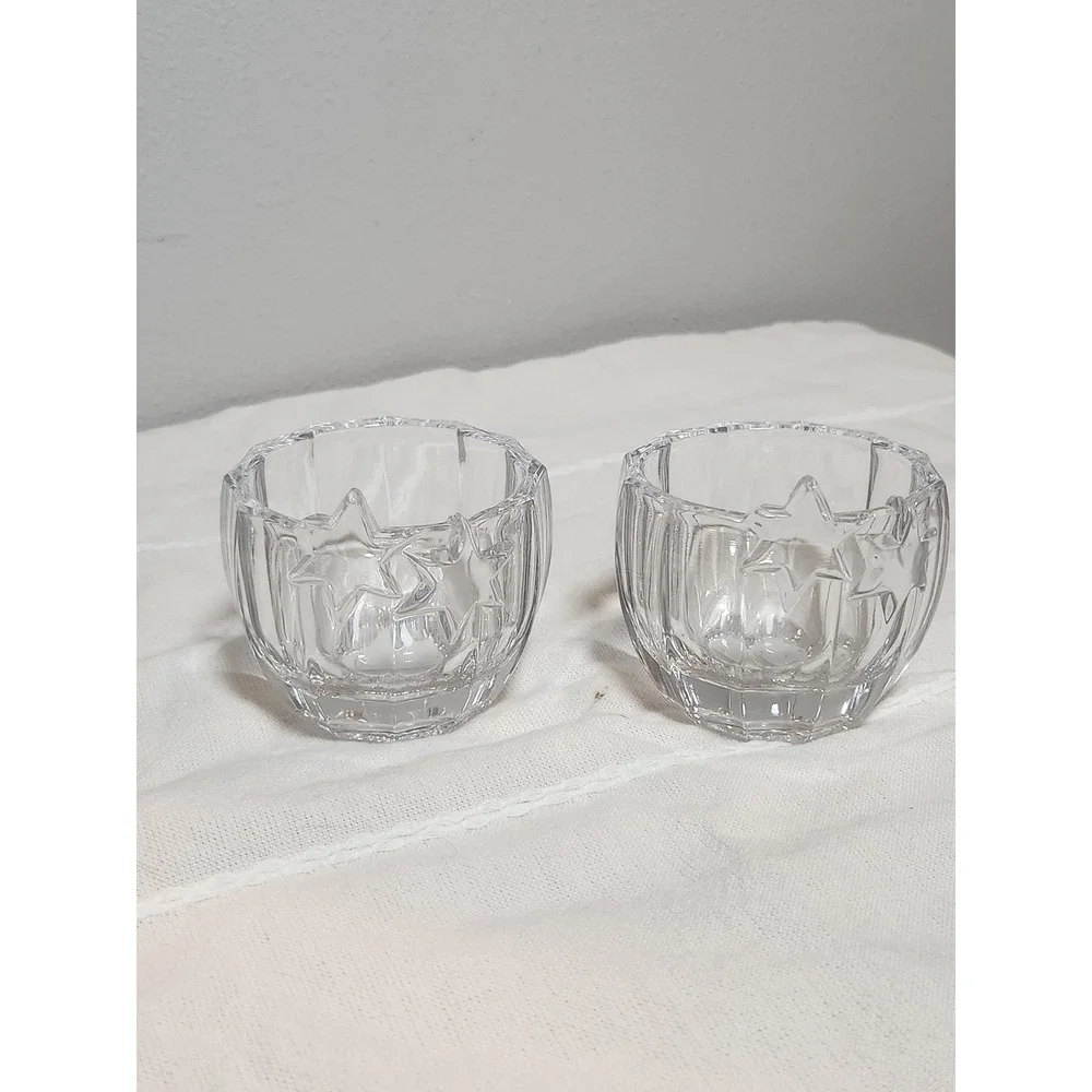 Evita Crystal Star Votive Candle Holders Made in Germany 24% Lead Crystal qty 2